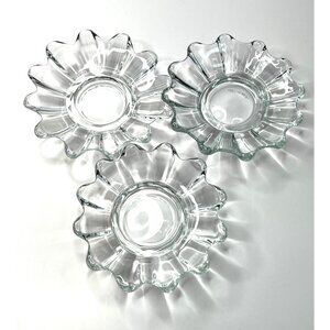 Vtg Flower Deep Plate Set Of 3 Glass Flower Bowls 5.5" Diameter